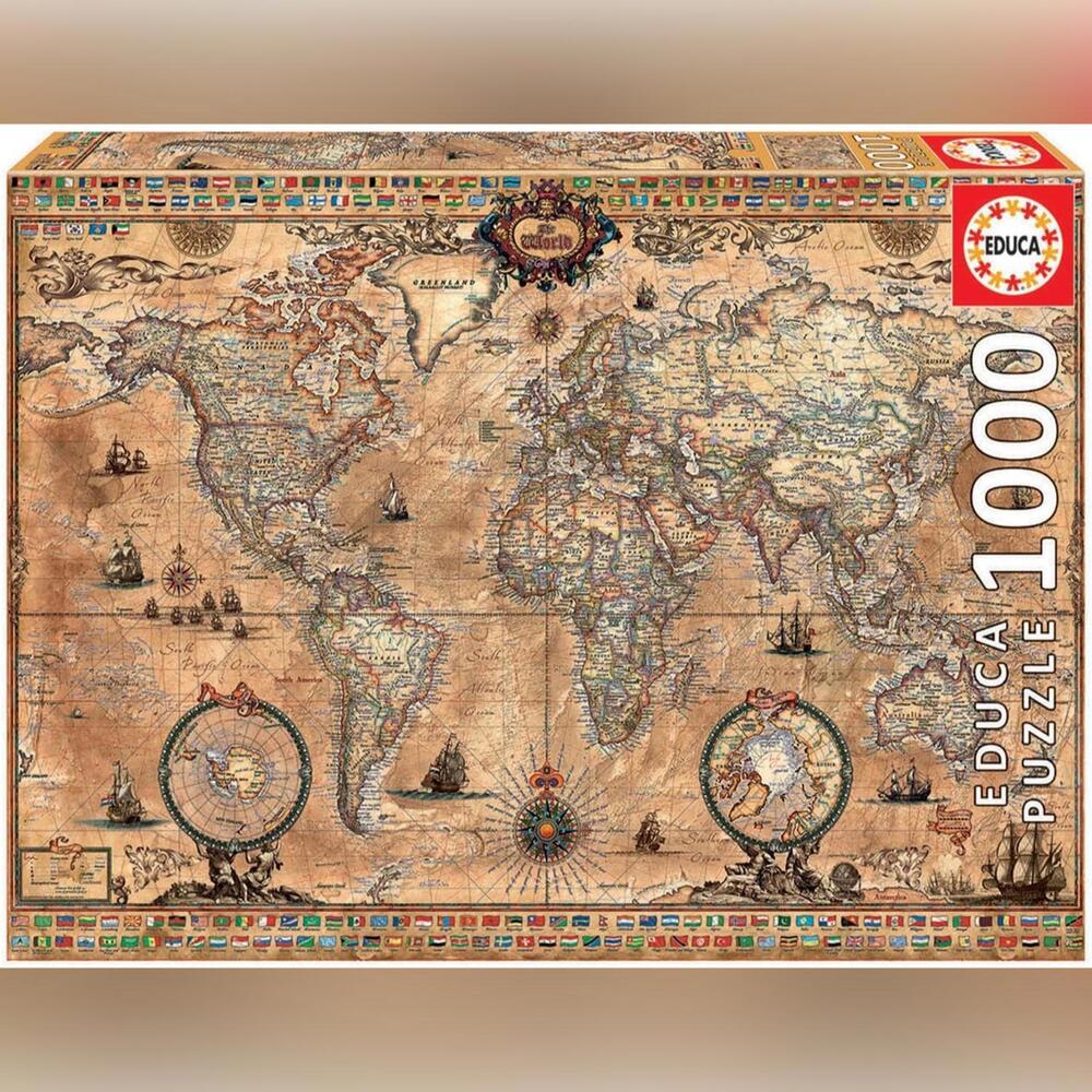 NWT Educa Antique World Map 1000-Piece Puzzle, Brown, (15159)